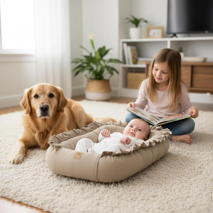 PIMKO Babynest mit rüschen Babynestchen für Baby Kuschelnest Babykokon für Neugeborene Baumwolle Nes