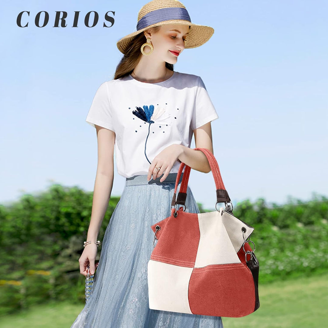 CORIOS Damen Schultertasche Canvas Handtasche Grosse Kapazität Umhängetasche Casual Tragetasche Mult