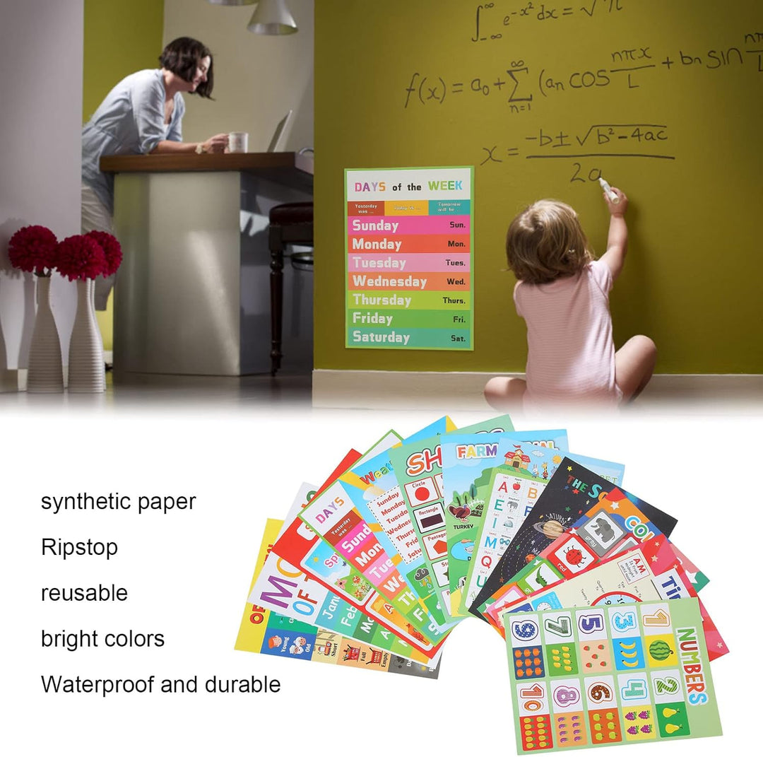 12 STÜCKE Bildungsposter für Kinder,Bildungsposter, Vorschulposter, wasserdichtes englisches Cartoon