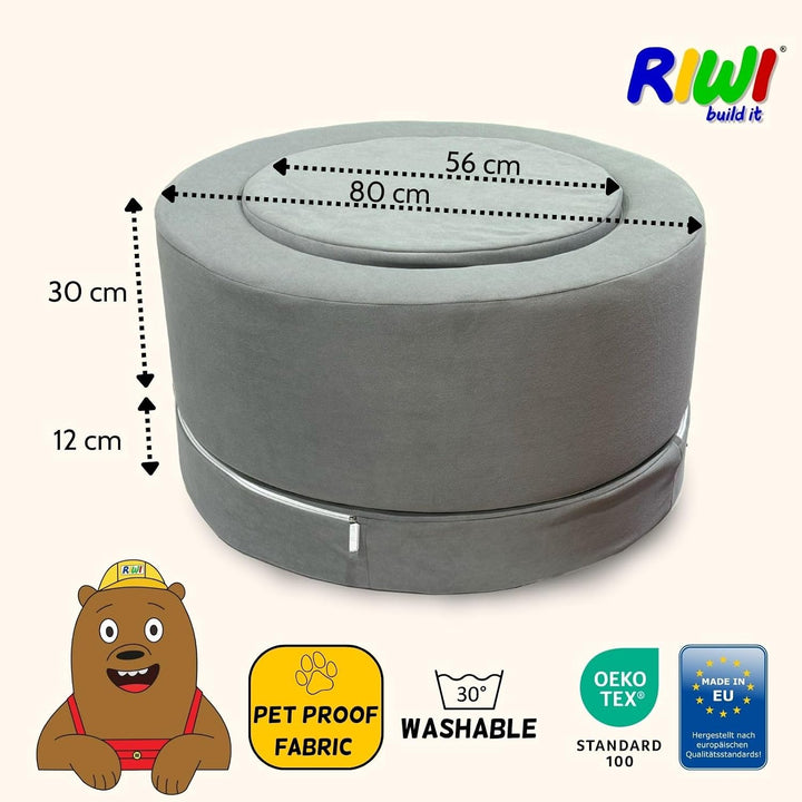 RIWI® Loop – Hellgrau Premium (RCC202-17) | modularer Spielhocker für Kinder | 3-in-1 Sitzmöbel, Spi