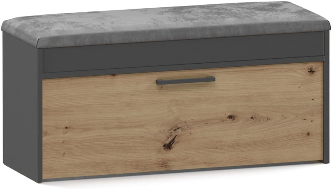 VBChome Schuhschrank mit Sitzfläche und Stauraum 100 x 35 x 49 cm Eiche Artisan - Antrazit Griffe Sc