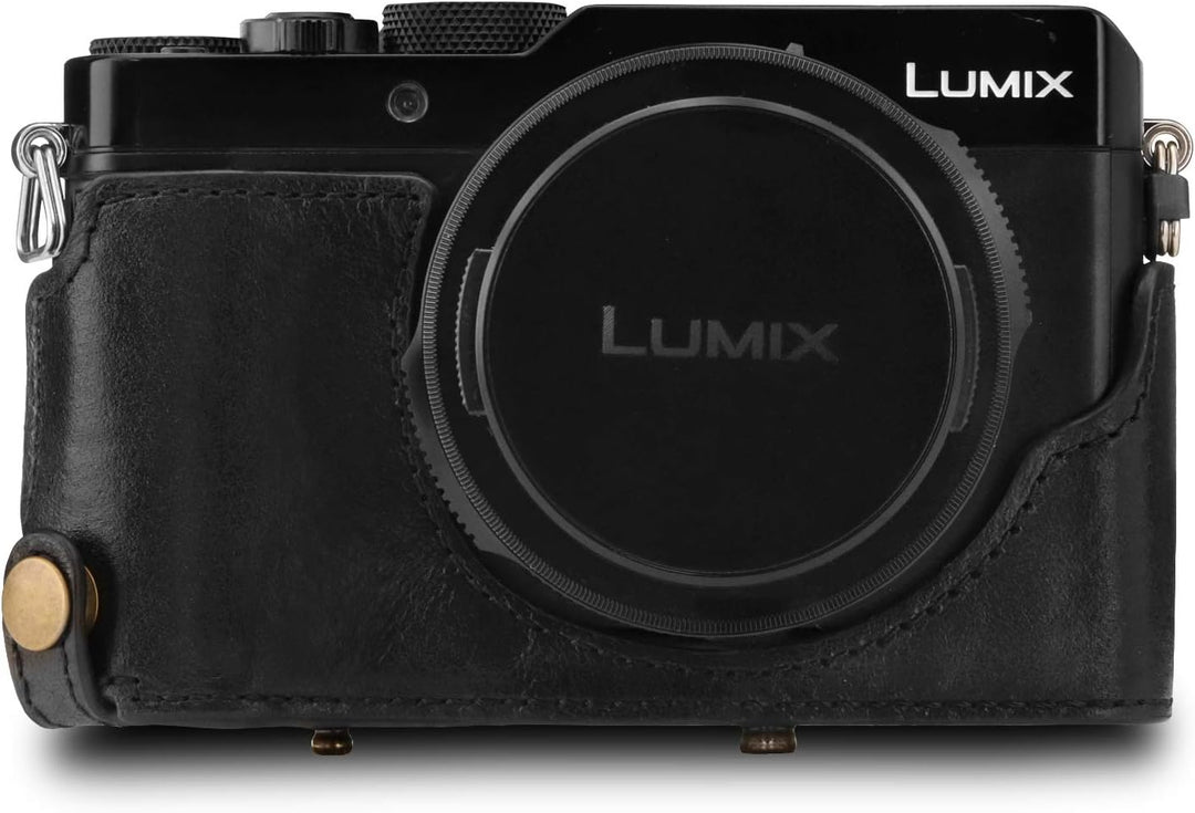 MegaGear MG1565 Panasonic Lumix DC-LX100 II Ever Ready Echtleder Kamera-Case mit Trageriemen - Schwa
