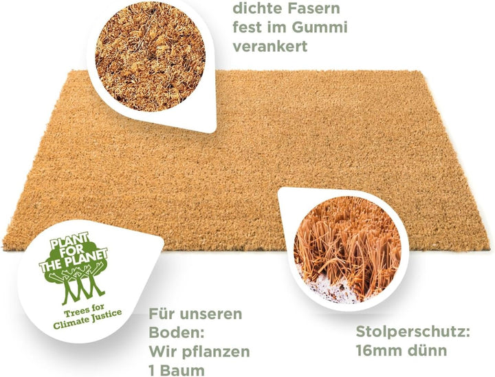 Mattentat Kokosmatte 60x40cm - Kokosmatte Fussmatte aussen - robuste & rutschfeste Fussmatte Kokos a