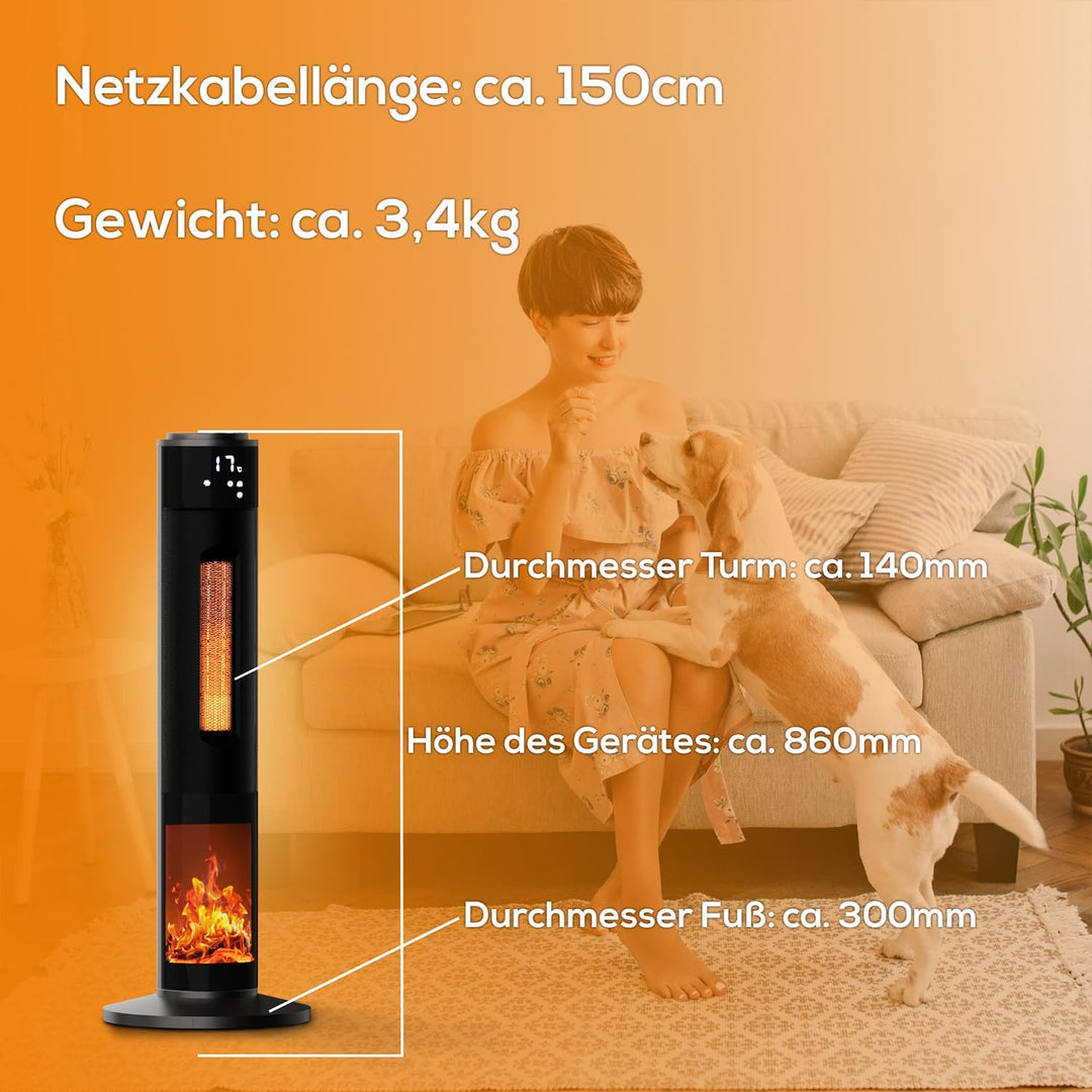Tronitechnik® Heizlüfter Turmheizstrahler 1000 / 2000W Heizstrahler Standheizstrahler mit Fernbedien