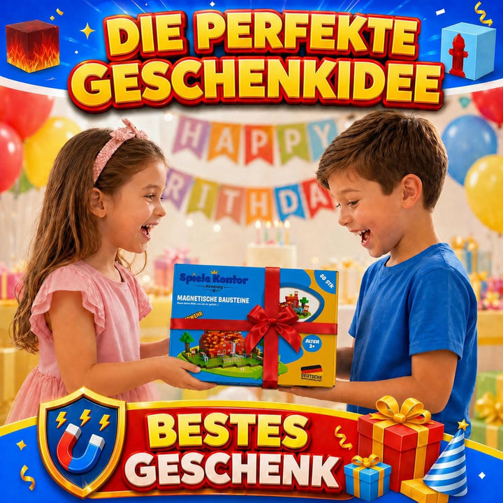 Spiele Kontor Magnetische Bausteine Feuerwehr - 80 Stück Magnetbausteine | Kinderspielzeug für Junge