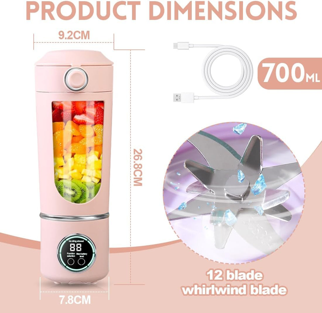 Tragbarer Mixer, Mini-Standmixer, kleiner Entsafter, Smoothie-Maker mit Silikon Strohhalm, USB Wiede