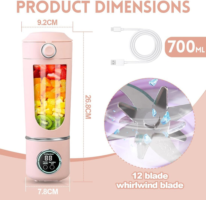 Tragbarer Mixer, Mini-Standmixer, kleiner Entsafter, Smoothie-Maker mit Silikon Strohhalm, USB Wiede