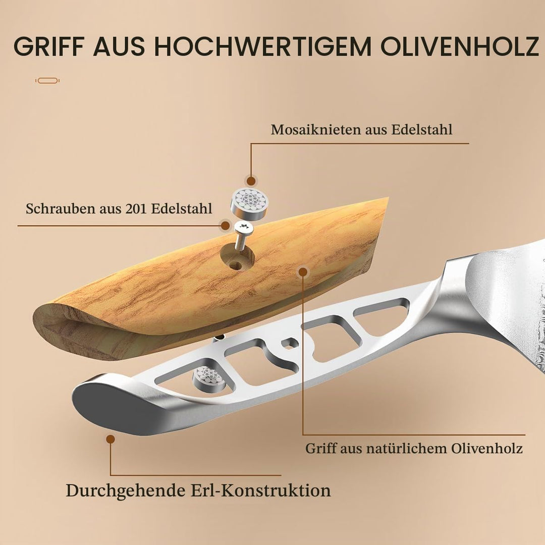HEZHEN Damast Küchenmesser Set 5-Teilig, Professionelles Damaszener Stahl Kochmesser Set Santoku Mes