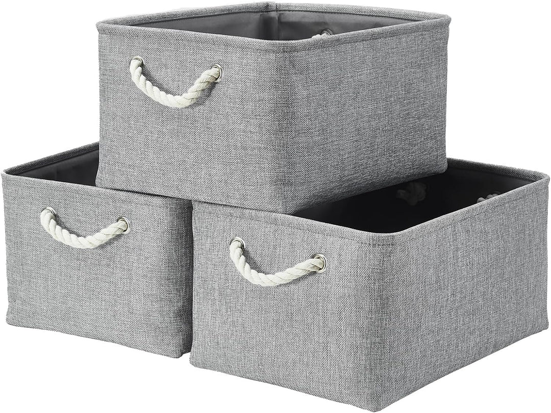 Mangata Aufbewahrungsboxen Stoff, Faltbare Aufbewahrungskorb grau mit Griffen, 3er-Pack (grau, Gross