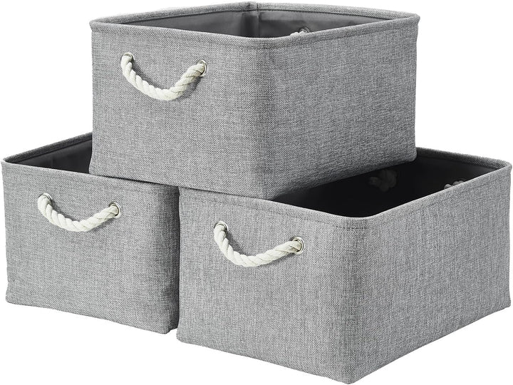 Mangata Aufbewahrungsboxen Stoff, Faltbare Aufbewahrungskorb grau mit Griffen, 3er-Pack (grau, Gross