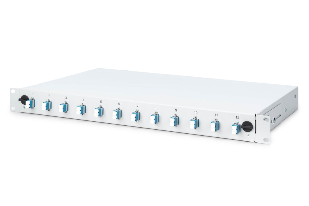 DIGITUS LWL Spleissbox 12 Kupplungen - LC - OS2-1HE 19-Zoll - Single-Mode Duplex - Mit Spleiss-Kasse