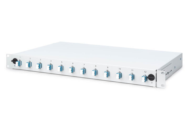DIGITUS LWL Spleissbox 12 Kupplungen - LC - OS2-1HE 19-Zoll - Single-Mode Duplex - Mit Spleiss-Kasse