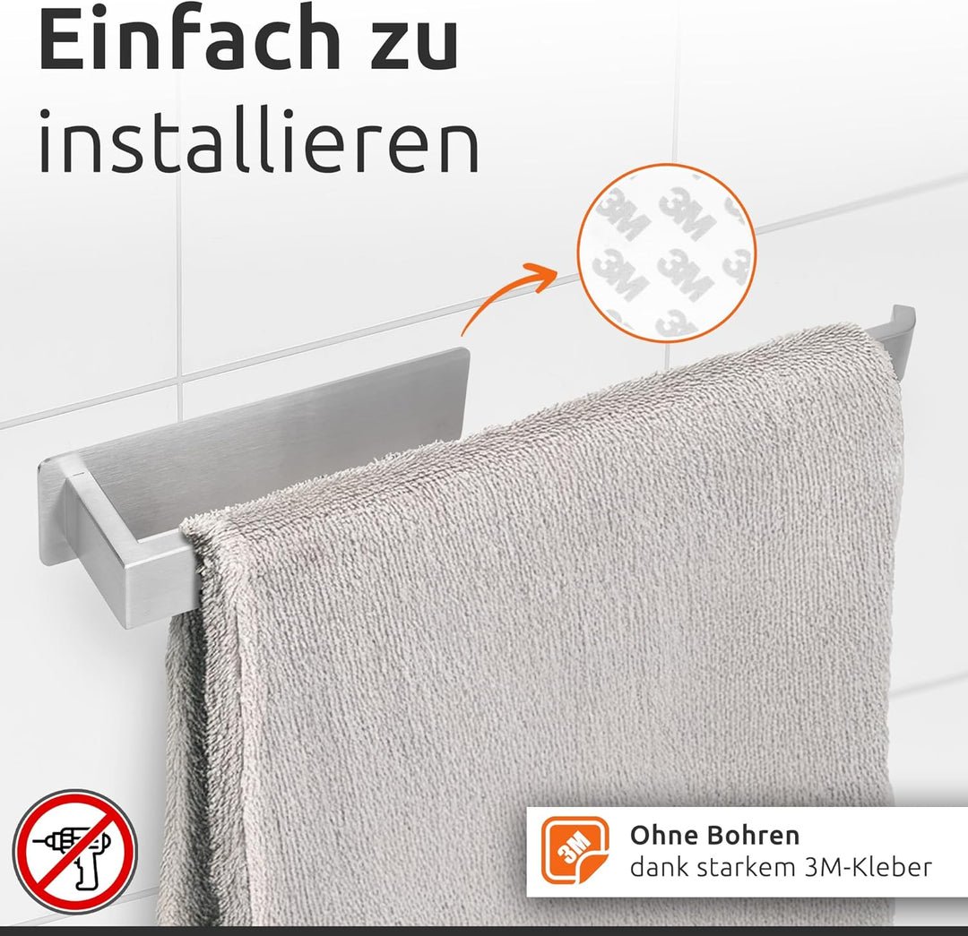 ECENCE Handtuchhalter ohne Bohren selbstklebend gebürstet 38cm - Moderne Handtuchstange aus Edelstah
