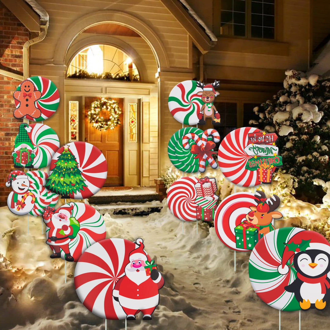 12Pcs Christmas Yard Signs Decorations, Candy Weihnachtsdeko Aussen Set, Wasserfester Doppelseitiger