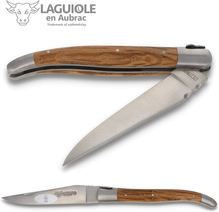 Laguiole en Aubrac Taschenmesser L0212GOIF 12 cm, Griffschalen Grüne Eiche, Klinge 10 cm matt, Backe