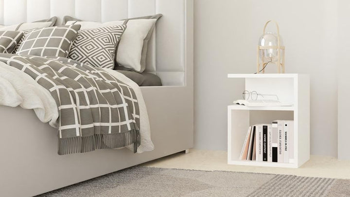VBChome Nachttisch 30 x 30 x 40 cm Weiss Nachttisch mit 2 Fächer für das Schlafzimmer offene Regale