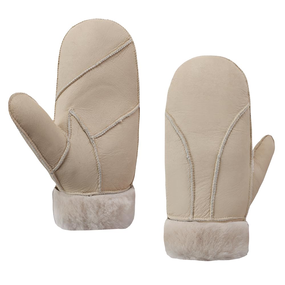 MGGMOKAY Damen Fäustlinge für Winter Damen Lammfell Shearling Fäustlinge Winter Lederhandschuh XXL B