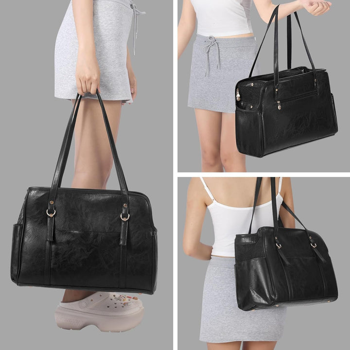 Lasaviin Hundetragetasche, modische Leder-Haustier-Tragetasche mit Taschen, von Fluggesellschaften z