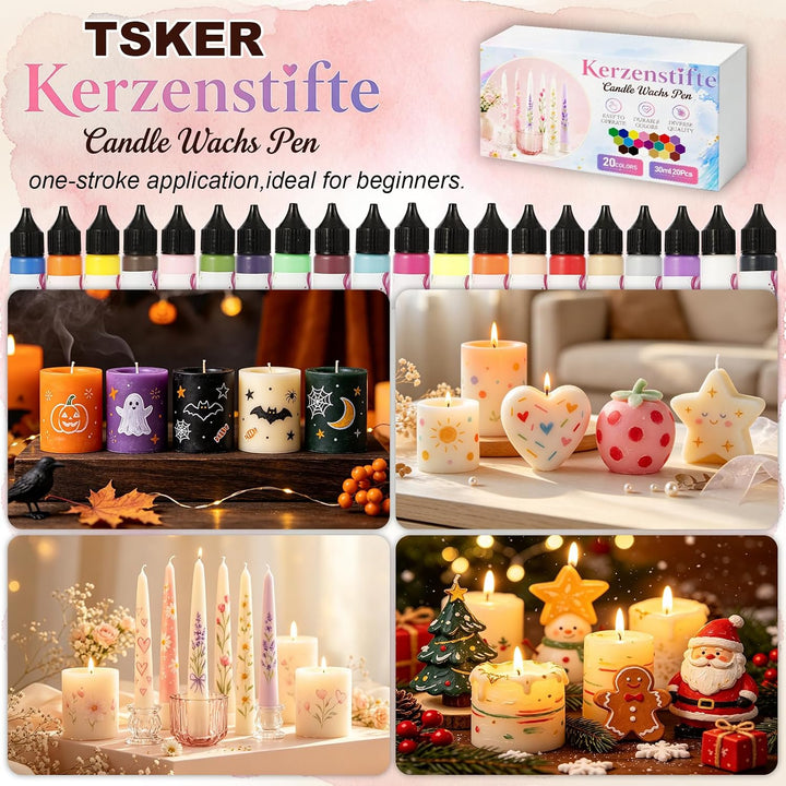 TSKER 20 Stück 30 ml Kerzenstifte, Kerzen Bemalen Set (20 Farben)