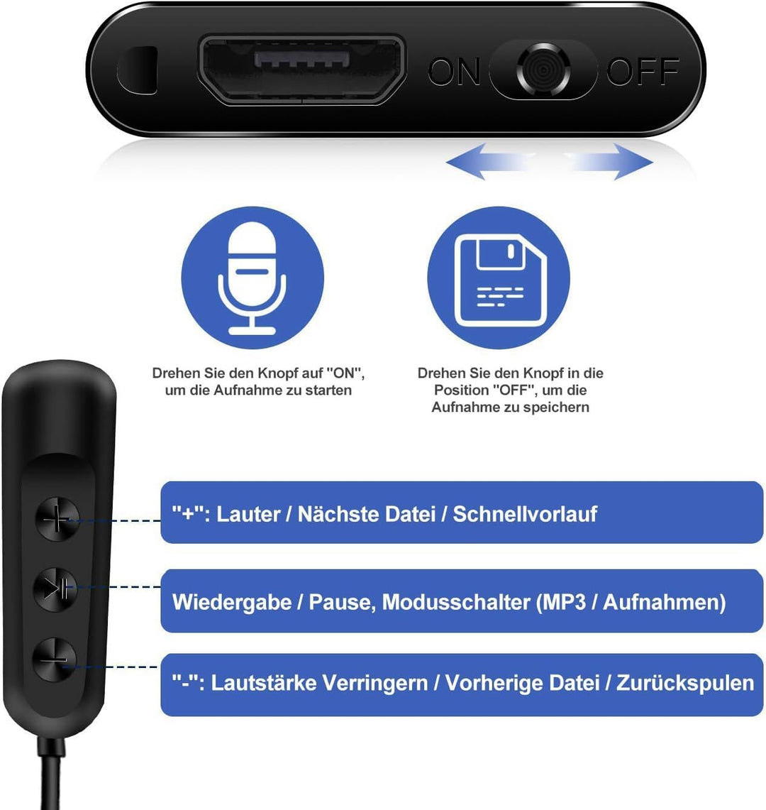 Mini Diktiergerät, TDW Mini Aufnahmegerät 16GB mit Mikrofon Digital Diktiergerät Klein USB Voice Rec