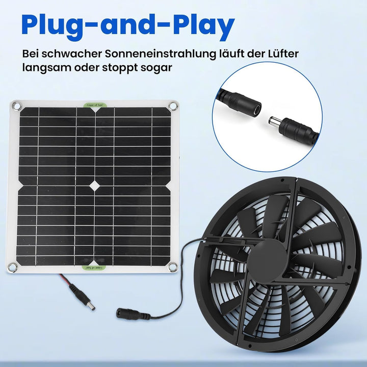 Ejoyous Solarpanel Lüfter Kit, 100 W Wasserdichter Solarlüfter Solarbetriebener Ventilator Runder So