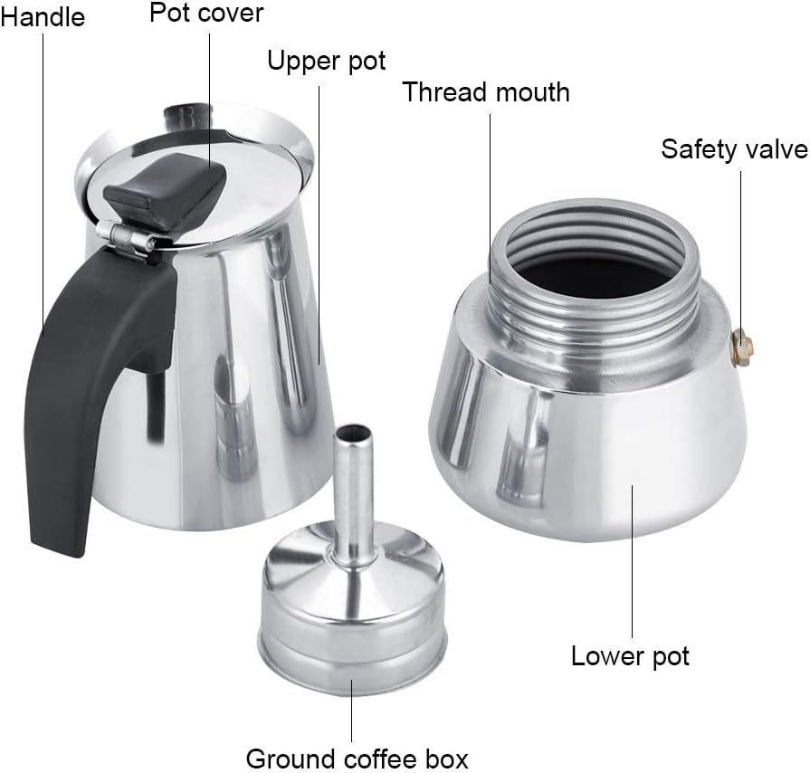 Espressokocher Edelstahl, 2/4/6/9 Tassen Mokkakanne für Gasherd, Induktion und Herdplatte, Italienis