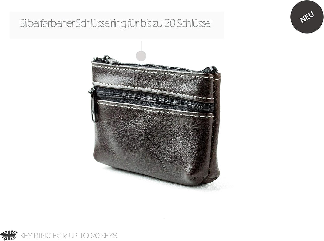DELMON VARONE - Personalisierbares Schlüsseletui Vintage Leder Anilin braun, Schlüsseltasche mit Rei