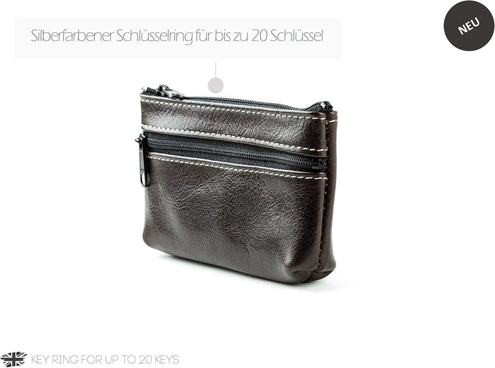 DELMON VARONE - Personalisierbares Schlüsseletui Vintage Leder Anilin braun, Schlüsseltasche mit Rei