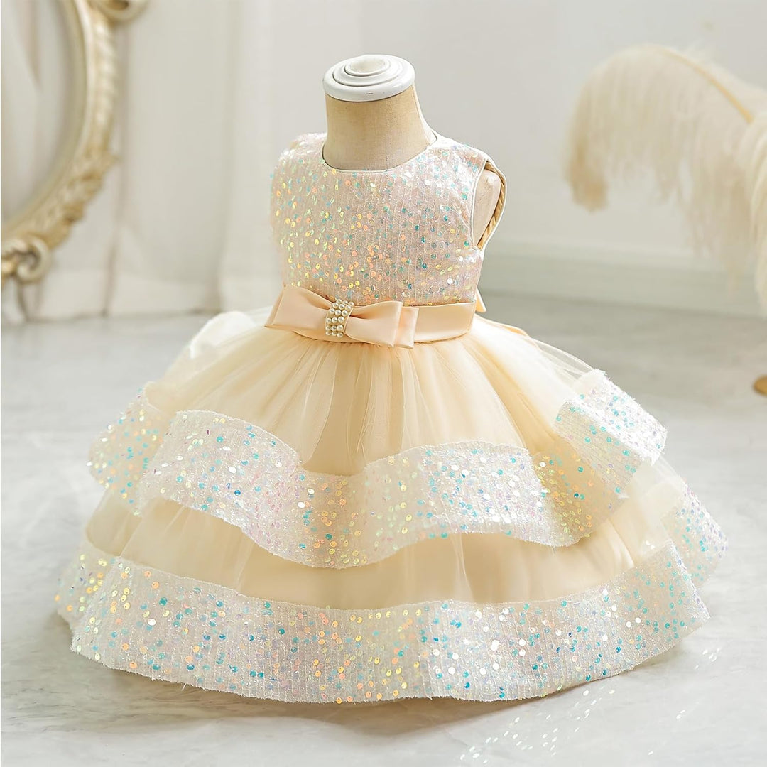 Miipat Baby Mädchen Kleid Prinzessin Tüll Pailletten Partykleid Ärmellos Tutu Blumenmädchenkleider f