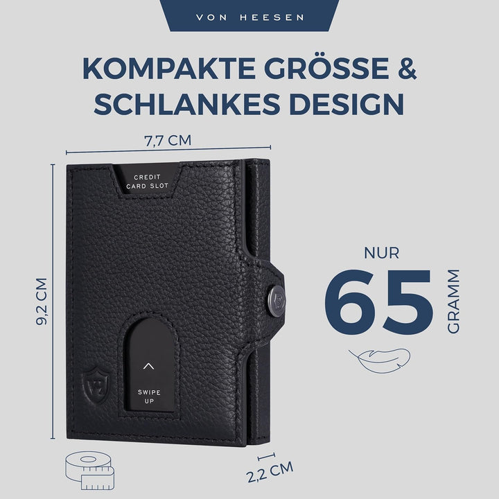 VON HEESEN Slim Wallet mit Münzfach &amp; RFID Schutz - kleine Geldbörse Herren &amp; Damen - Echtleder Kart