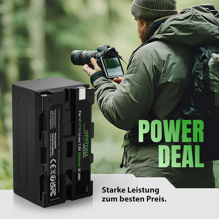 PATONA 2X Premium NP-F750 Akku 5200mAh Ersatzakku kompatibel mit Sony Camcorder, LED Indikatoren Bel