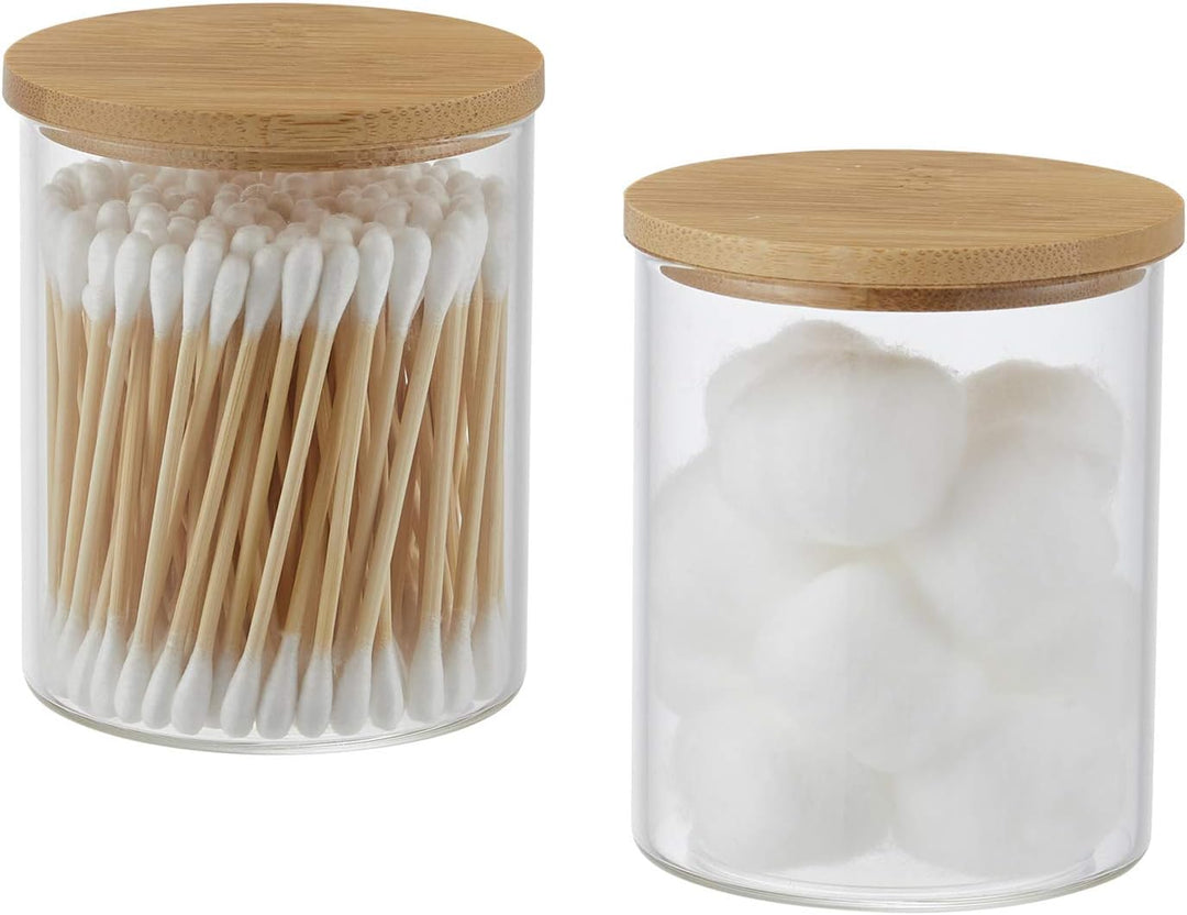 YININE Glas Qtip Halter Badezimmer-Gläser mit Schminktablett, Apotheker-Gläser Badezimmer-Behälter Q
