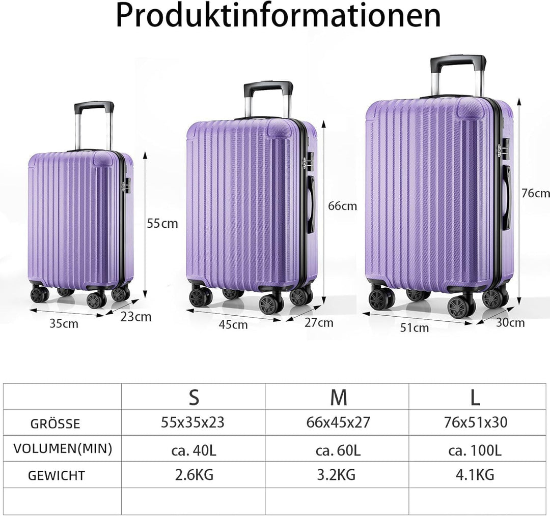 Koffer Trolley gross 76x51x30cm, Hartschalen Reisekoffer mit 4 Rollen & Zahlenschloss, leicht Handge