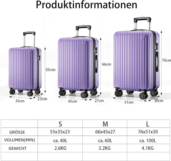 Koffer Trolley gross 76x51x30cm, Hartschalen Reisekoffer mit 4 Rollen & Zahlenschloss, leicht Handge