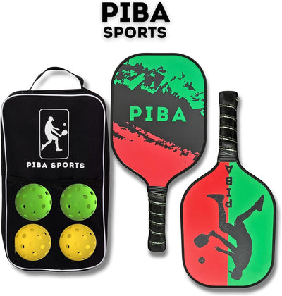 PiBa Sports Pickleball Schläger Set inkl. Tasche 2X Paddel 2X Indoor Bälle 2X Outdoor Bälle und Prak