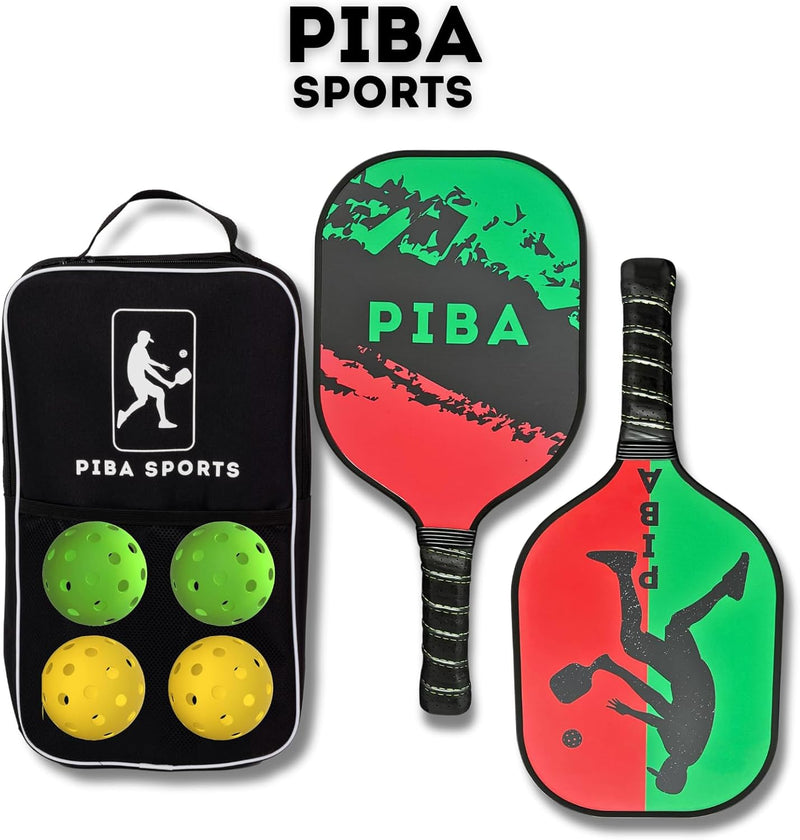 PiBa Sports Pickleball Schläger Set inkl. Tasche 2X Paddel 2X Indoor Bälle 2X Outdoor Bälle und Prak