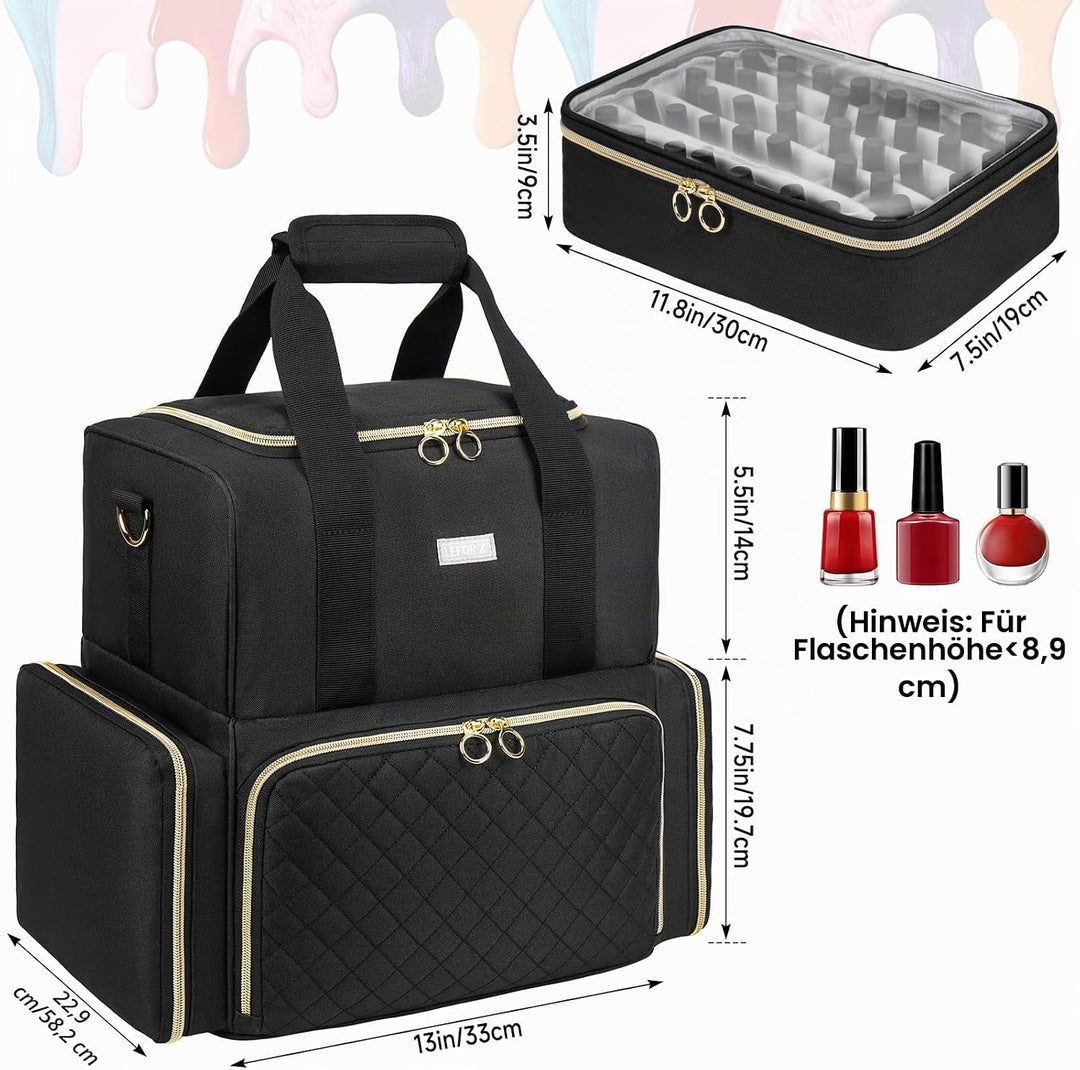 Nagellack Tasche,Doppelschichtige Nagellack Aufbewahrung Organizer Tasche für 80 Flaschen (15 ml) un