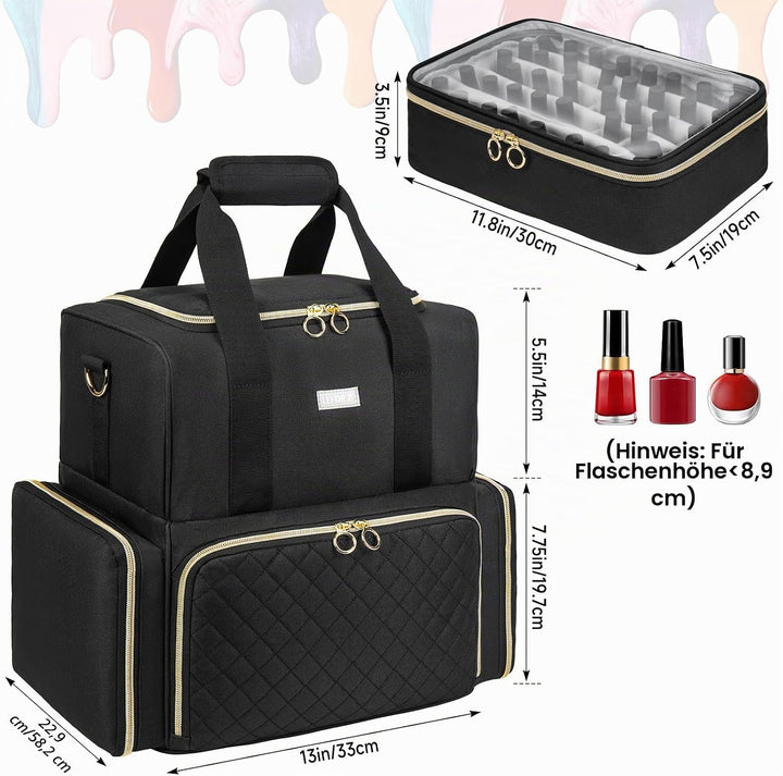 Nagellack Tasche,Doppelschichtige Nagellack Aufbewahrung Organizer Tasche für 80 Flaschen (15 ml) un
