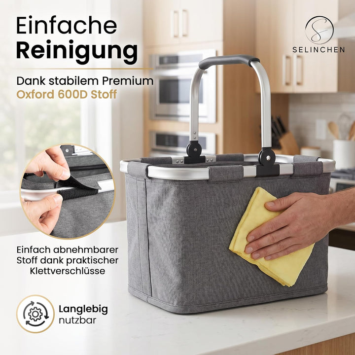 Selinchen® - Premium Einkaufskorb | Hochwertige Einkaufstasche faltbar und mit Aluminium Griff | Ide