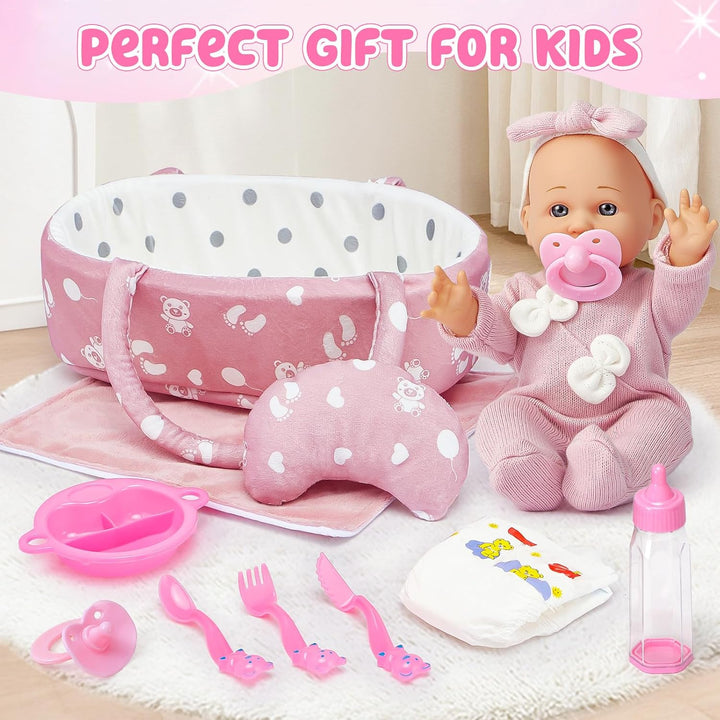 Puppenzubehör Puppen Zubehör mit Puppenbett Puppenwindeln für 30cm Puppen, Tragbares , Geschenk für