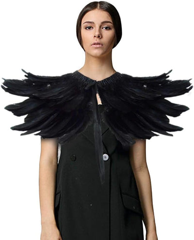 keland Gothic Feder Achselzucken Schal Poncho Halloween Party Kostüm Epauletten Fliege Krawatte Krag