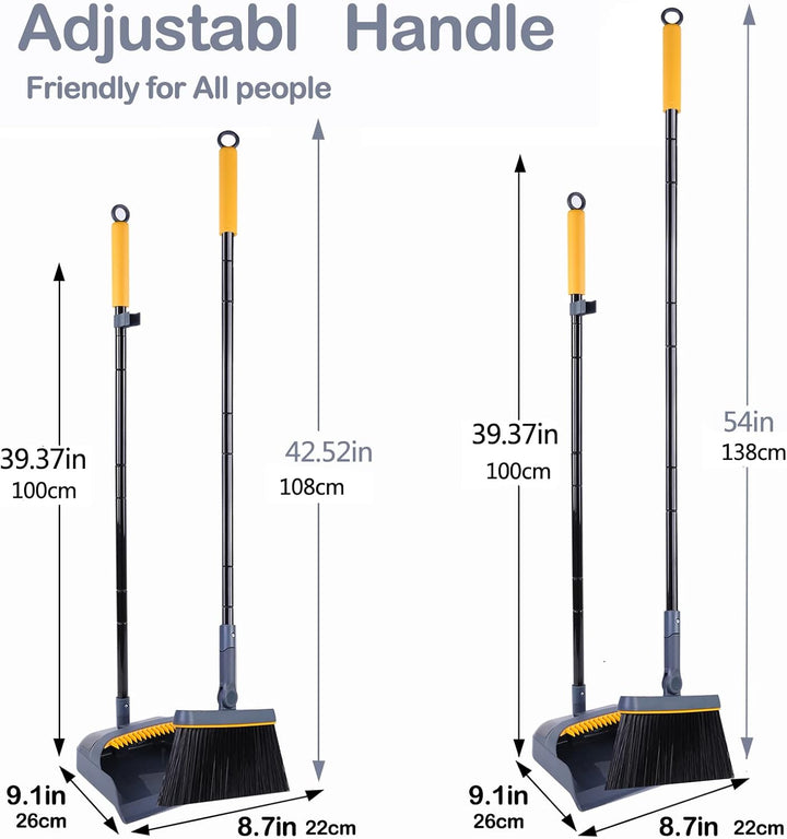 JEHONN Besen und Kehrschaufelset Set mit Langem Griff, 180 Grad Drehbar Kehrmaschine und Kehrschaufe