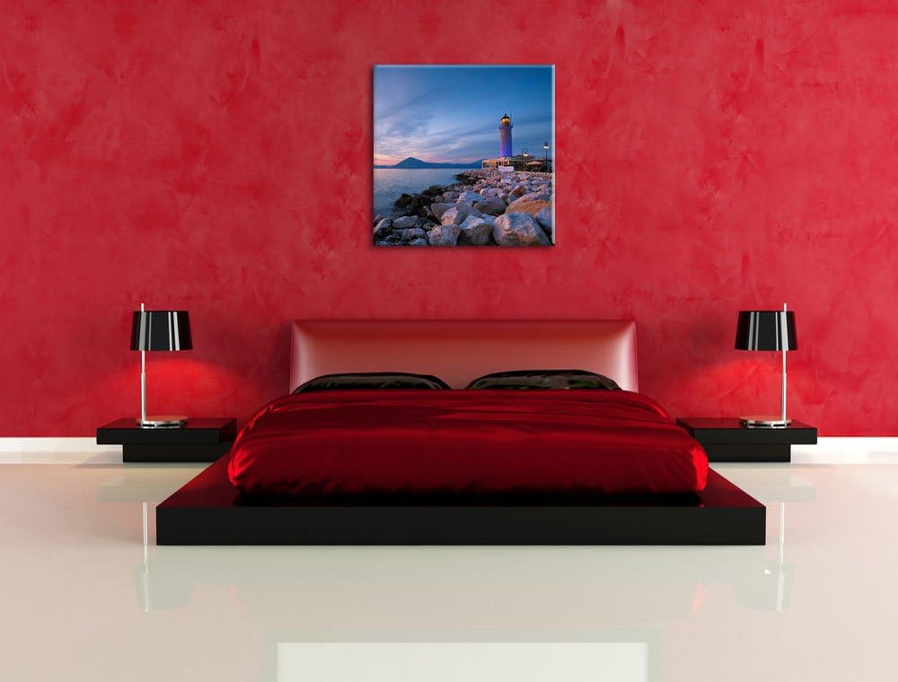 Leuchtturm bei Ebbe, Format: 70x70 auf Leinwand, XXL riesige Bilder fertig gerahmt mit Keilrahmen, K