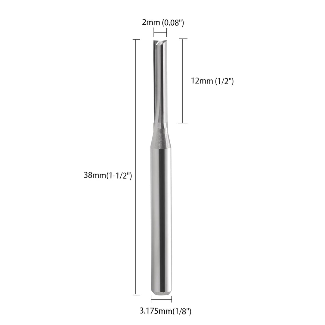 Schaftfräser,CNC fräser,fräser für oberfräse ,2 Flöten Gerade Fräser ，fräser 3.175mm 1/8"schaft，2mm