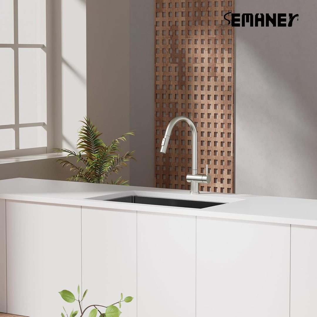 Wasserhahn Küche, SEMANEY Hochdruck Küchenarmatur mit 2 Modus Brause Ausziehbar, Mischbatterie küche