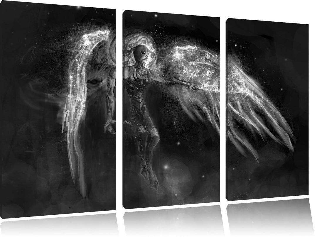 Pixxprint Alien Teufel im Weltraum als Leinwandbild | Grösse: 3 Teilig (120x80) | Wandbild| Kunstdru