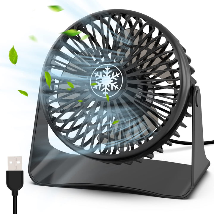 OUILA Mini Leise Ventilator, 3 Geschwindigkeitsstufen Tischventilator mit 1.2m USB Kable, 360°Drehei