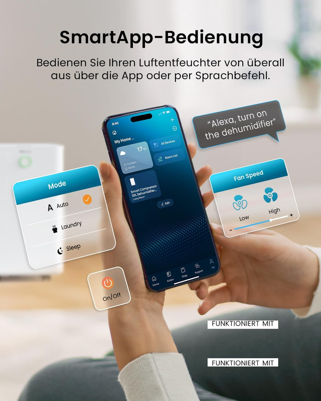 Pro Breeze OmniDry Luftentfeuchter mit App & WLAN, 20L in 24h Entfeuchtungsleistung - Luftentfeuchte