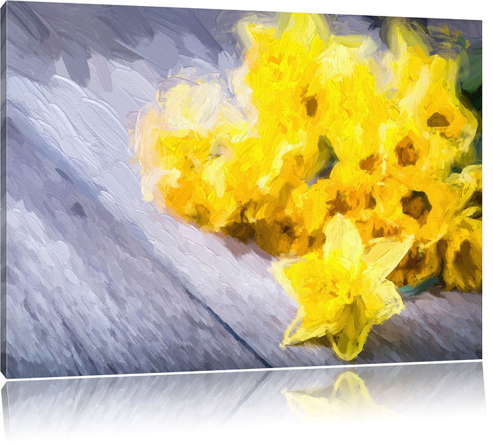 Pixxprint Bündel gelber Narzissen Kunst / 100x70cm Leinwandbild bespannt auf Holzrahmen/Wandbild Kun