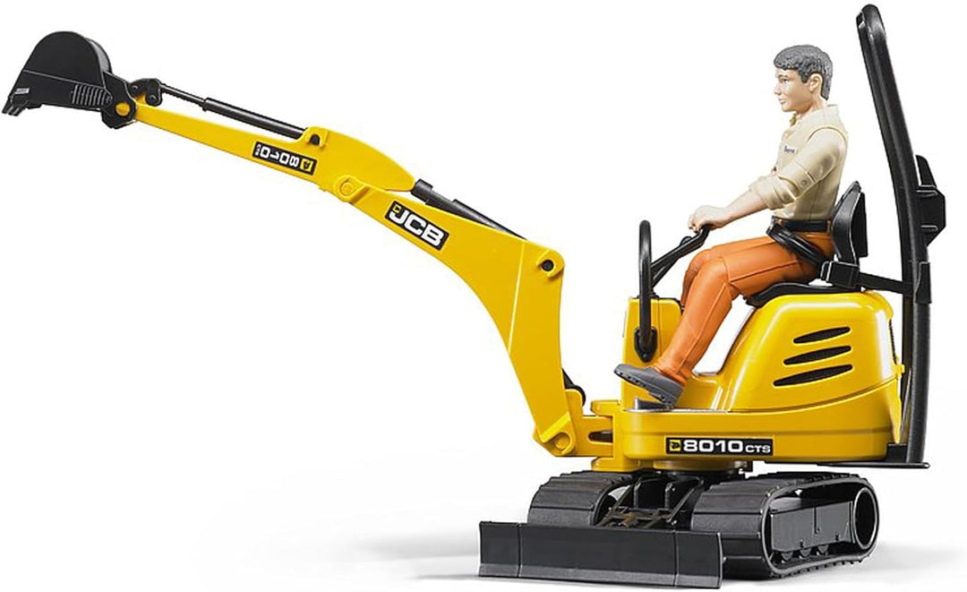 bruder 62002 - JCB Mikrobagger 8010 CTS mit Bauarbeiter - 1:16 Baustelle Baufahrzeug Löffelbagger Mi